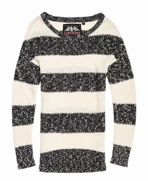 Superdry West Textured Stripe Női Kötöttáru Fekete/Krém | TDLSK7495